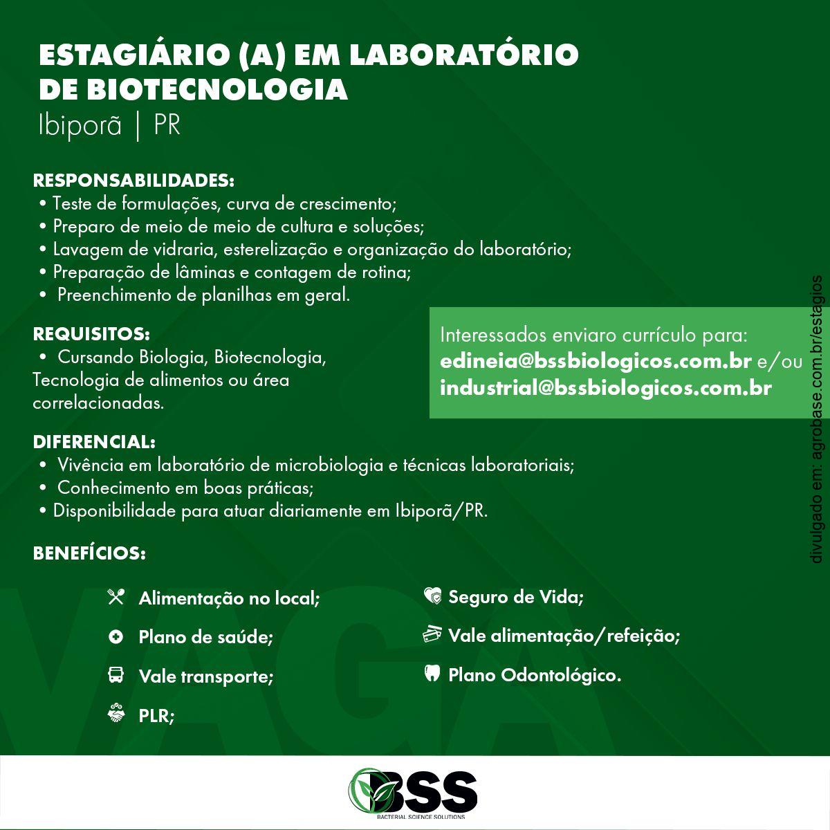 Estágio em laboratório de biotecnologia – Ibiporã/PR