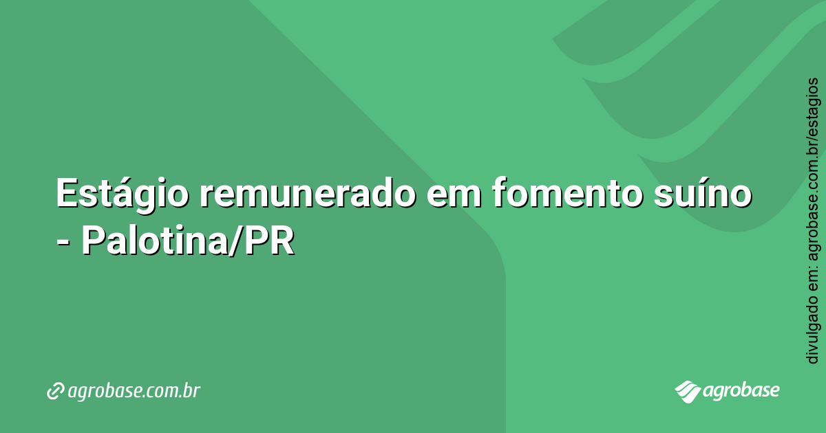 Estágio remunerado em fomento suíno – Palotina/PR