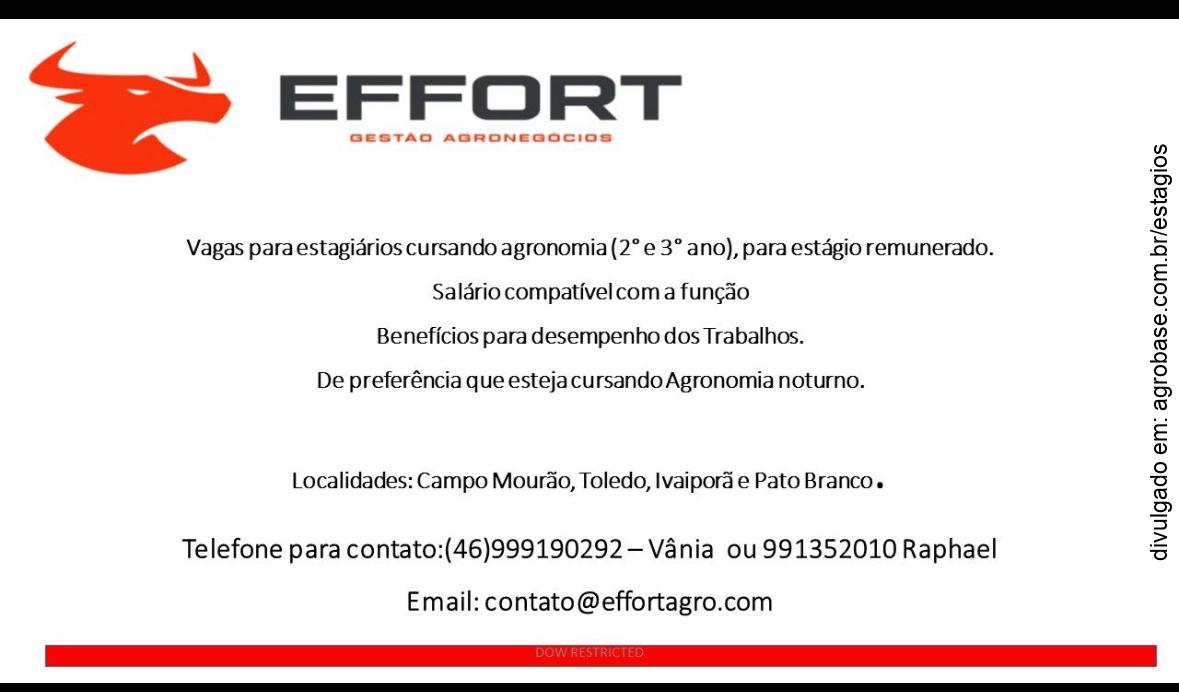 Estágio remunerado agronomia – Campo Mourão, Toledo, Ivaiporã, Guarapuava e Pato Branco/PR