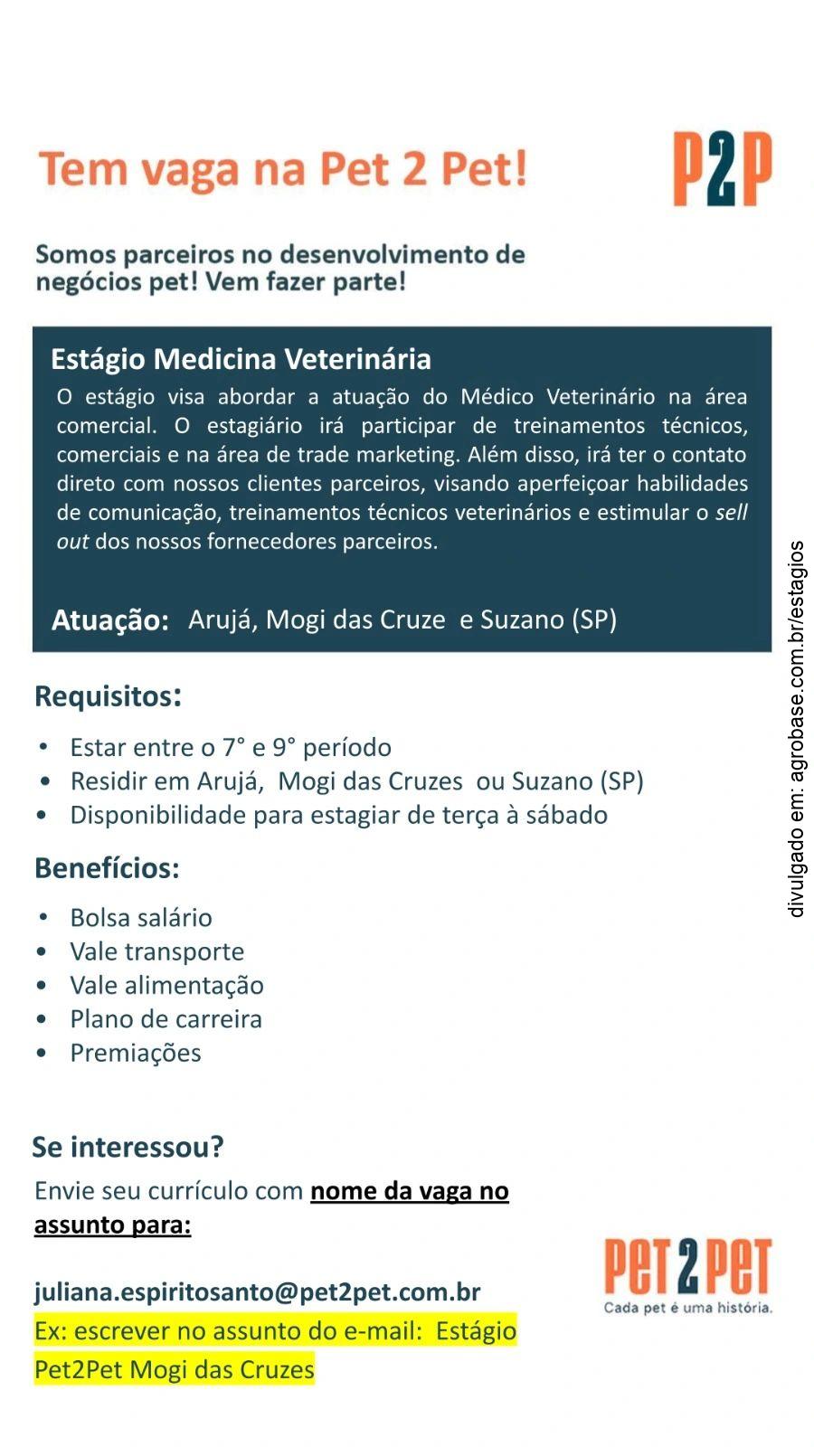Estágio medicina veterinária – Arujá, Mogi das Cruzes e Suzano/SP