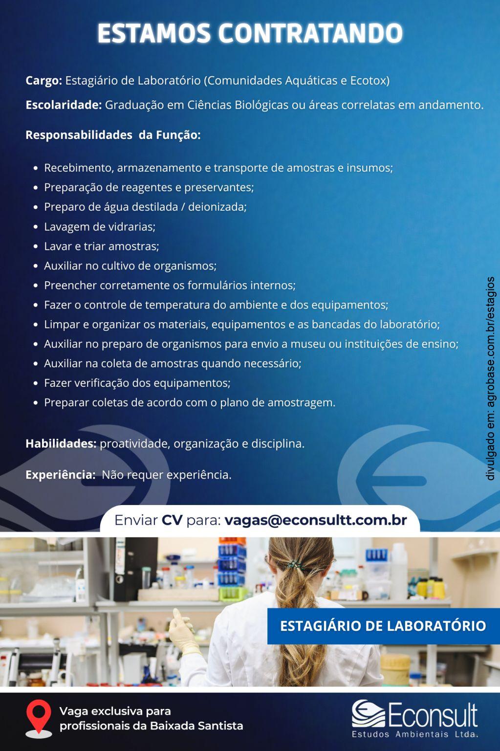 Estagiário de laboratório – baixada santista SP