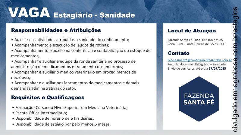 Estágio em sanidade (confinamento) – Santa Helena de Goiás/GO