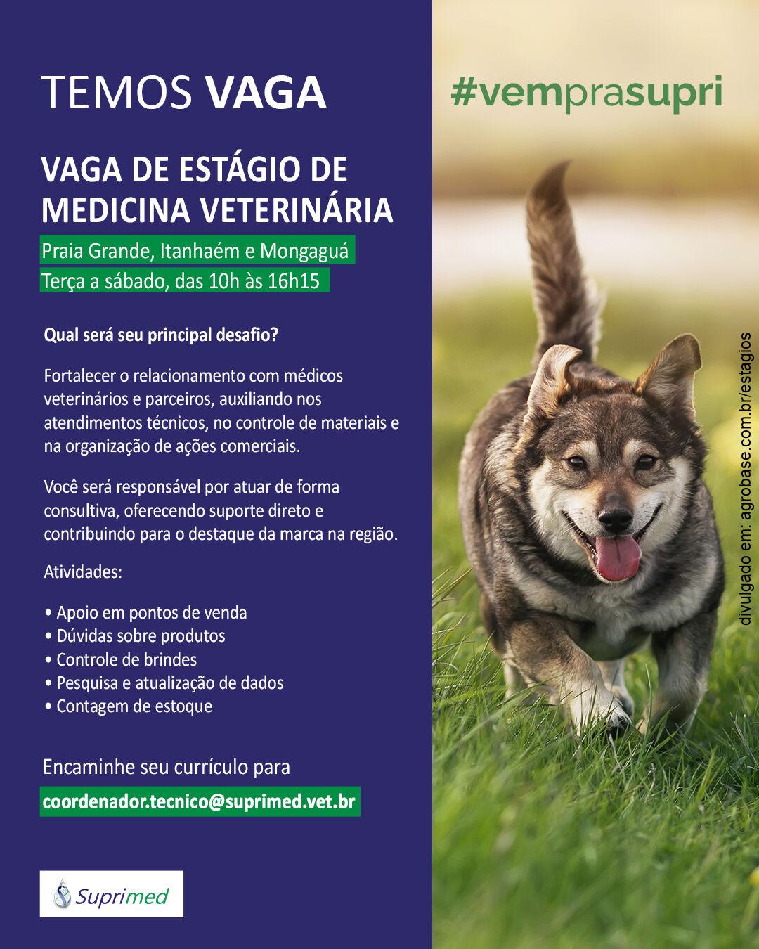 Estágio em medicina veterinária – Praia Grande, São Vicente e Mongaguá/SP