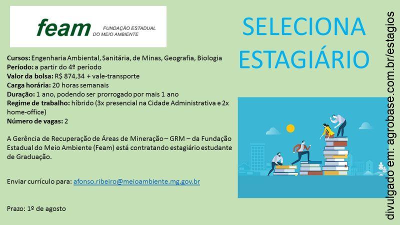 2 vagas de estágio recuperação de áreas de mineração – Belo Horizonte/MG