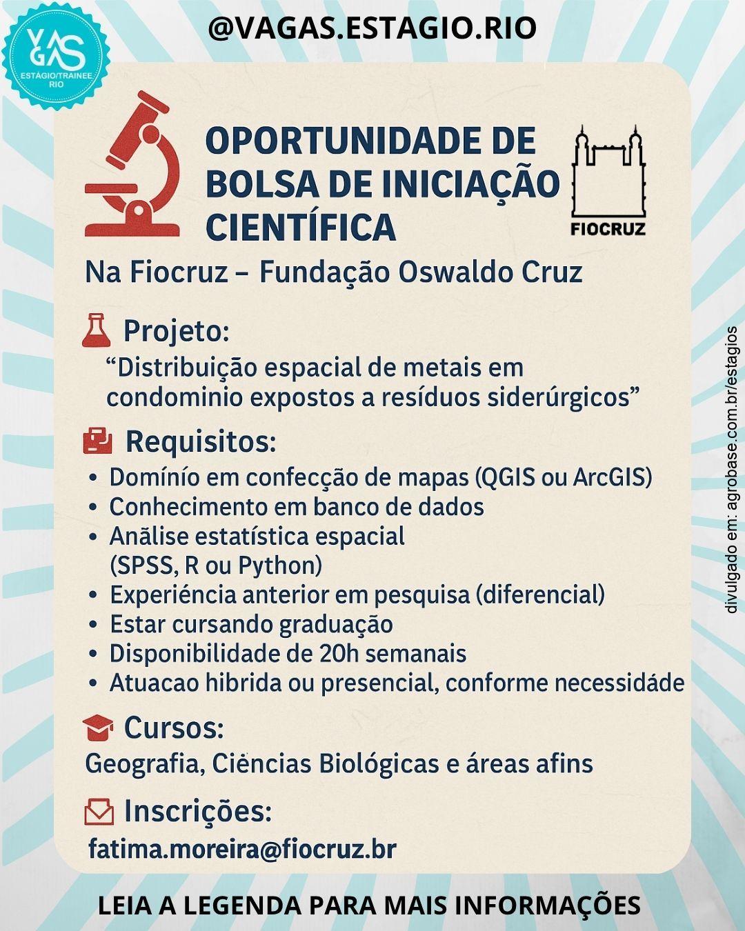 Bolsa de iniciação científica – Rio de Janeiro/RJ