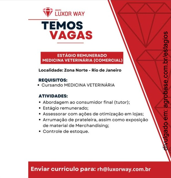 Estágio remunerado medicina veterinária (comercial) – Rio de Janeiro/RJ [zona norte]