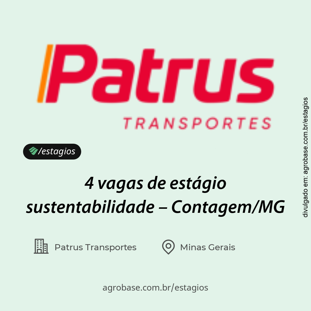 4 vagas de estágio sustentabilidade – Contagem/MG