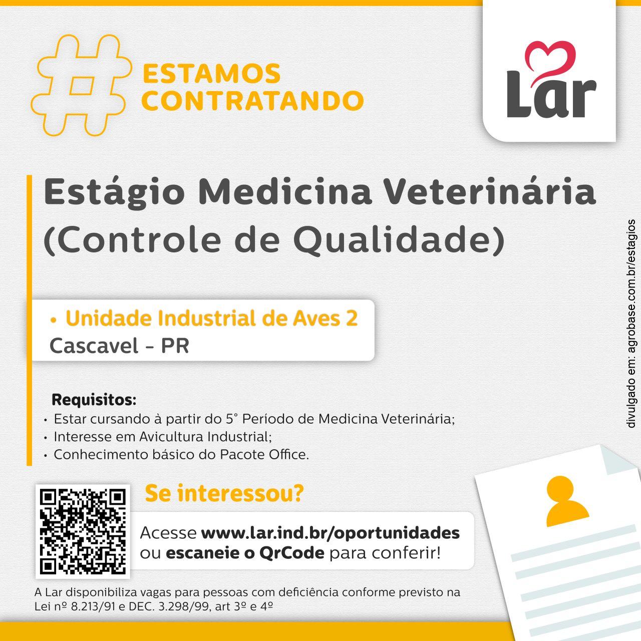 Estágio veterinária (controle de qualidade) – Cascavel/PR