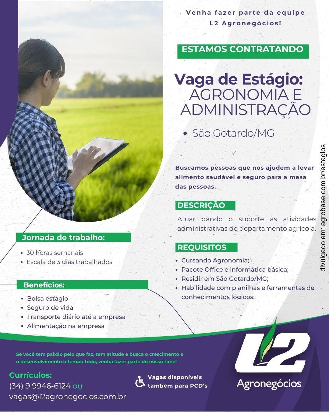 Estágio agronomia e administração – São Gotardo/MG