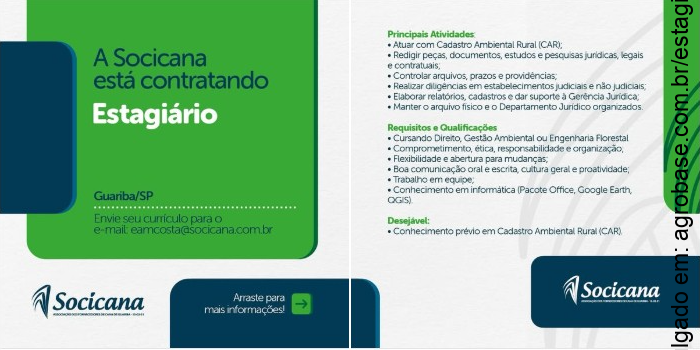 Estágio em direito, gestão ambiental ou engenharia florestal – Guariba/SP
