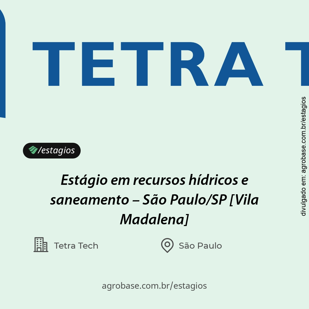Estágio em recursos hídricos e saneamento – São Paulo/SP [Vila Madalena]