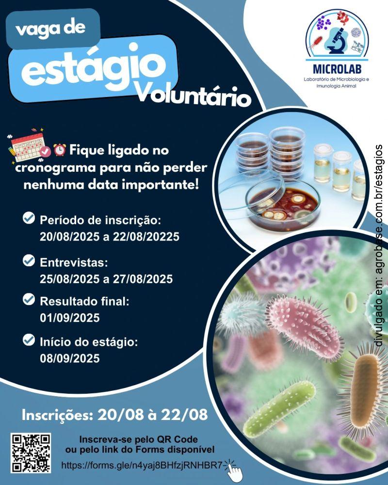 06 vagas de estágio laboratório de microbiologia e imunologia animal – Petrolina/PE
