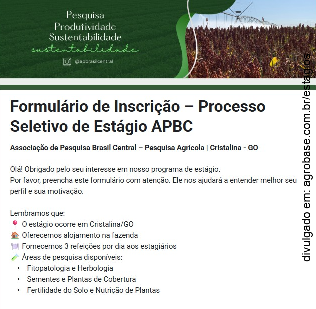 Estágio em pesquisa agrícola – Cristalina/GO