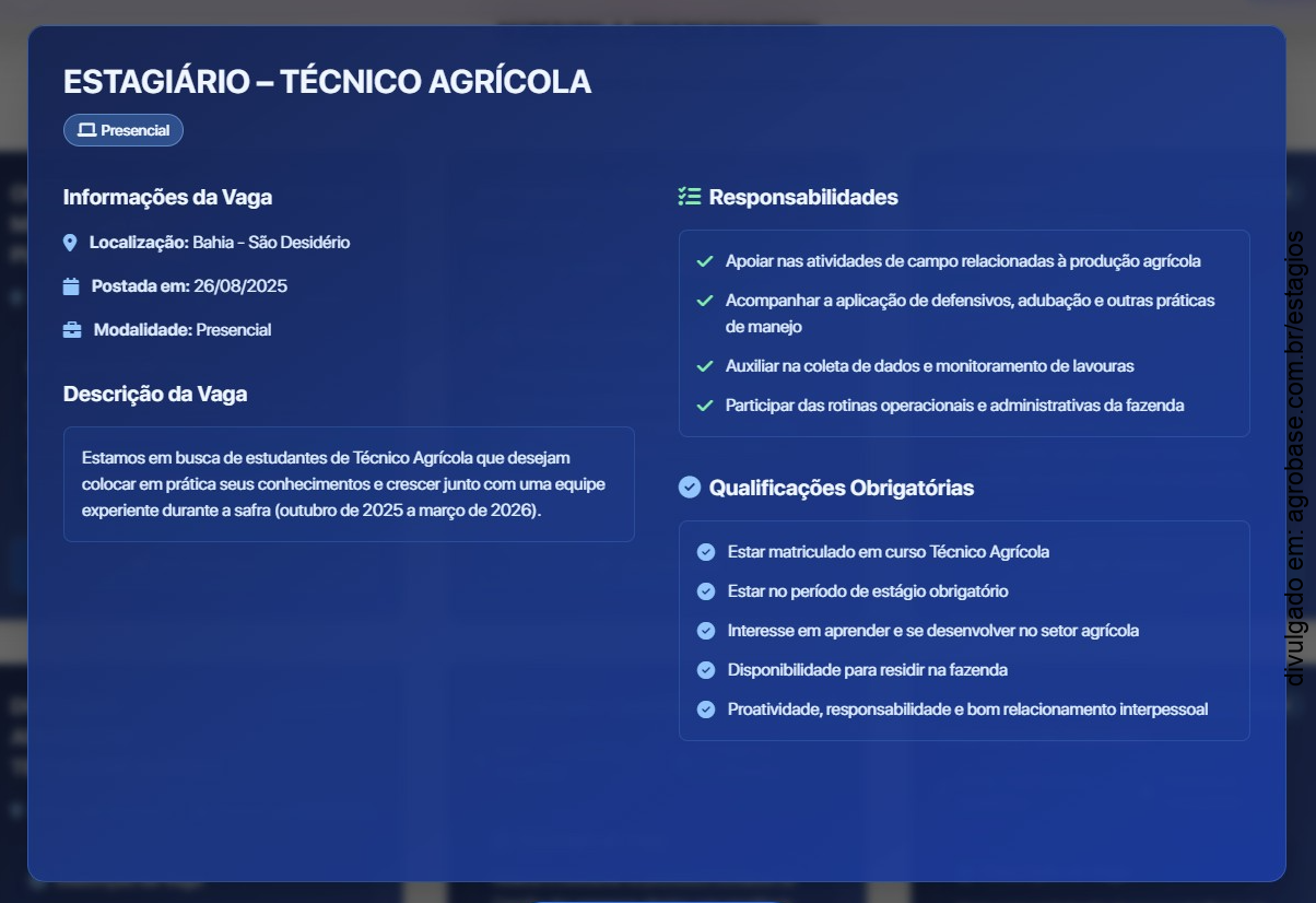 Estágio técnico agrícola – São Desidério/BA