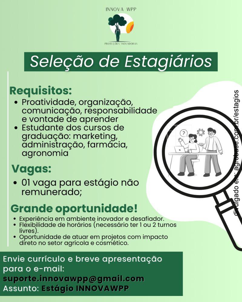 Estágio em marketing, administração, farmácia ou agronomia – Recife/PE