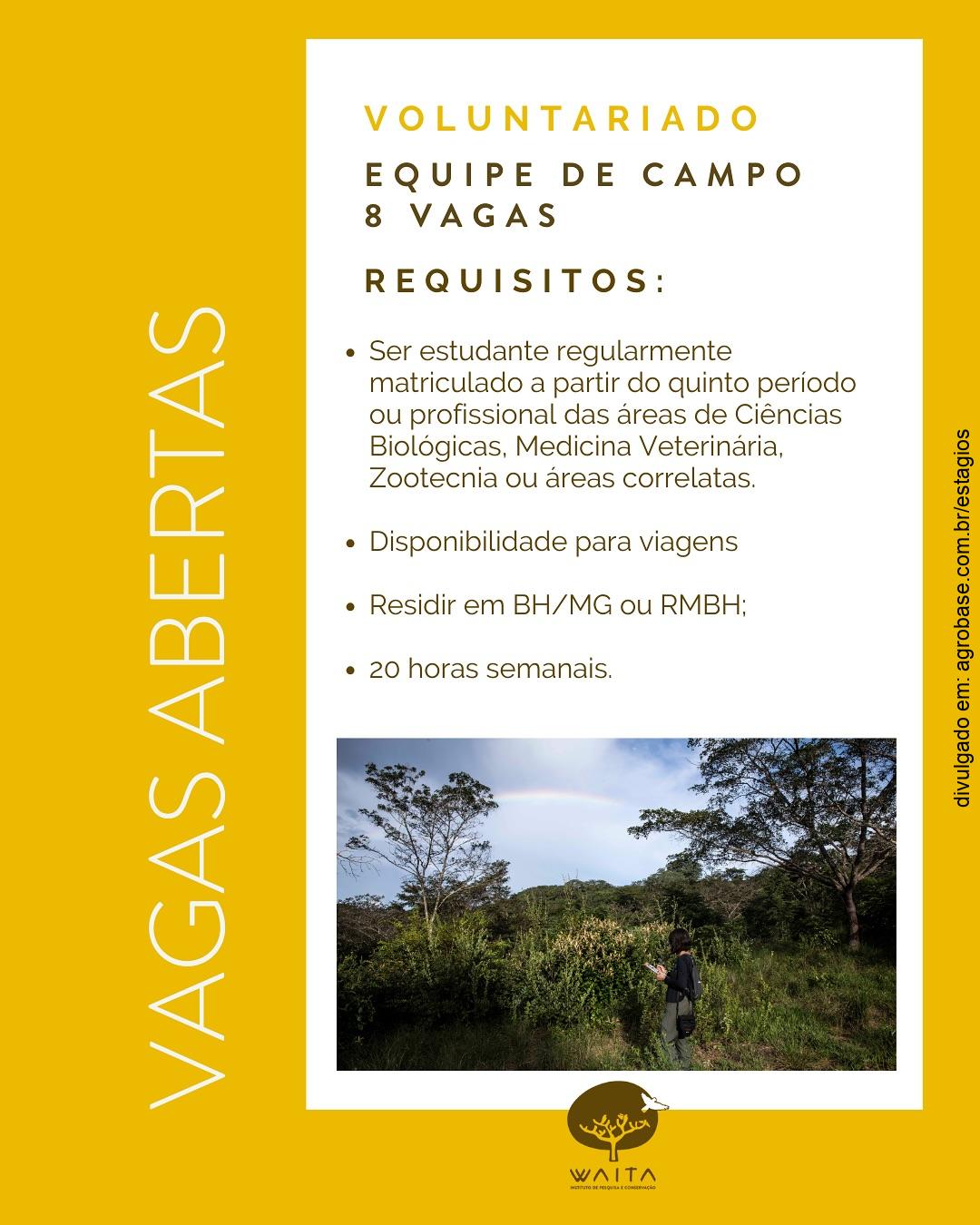8 vagas de estágio voluntariado equipe de campo – Belo Horizonte/MG