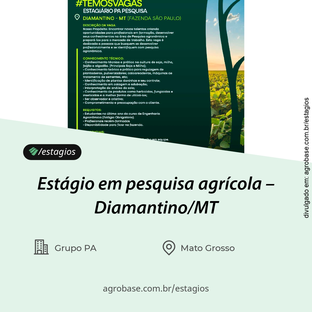 Estágio em pesquisa agrícola – Diamantino/MT
