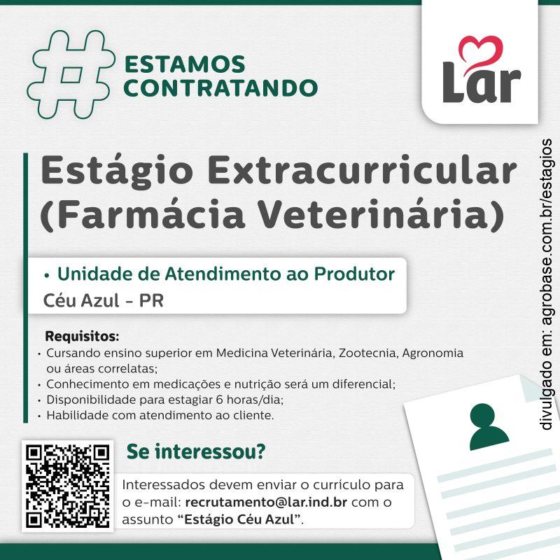 Estágio extracurricular (farmácia veterinária) – Céu Azul/PR