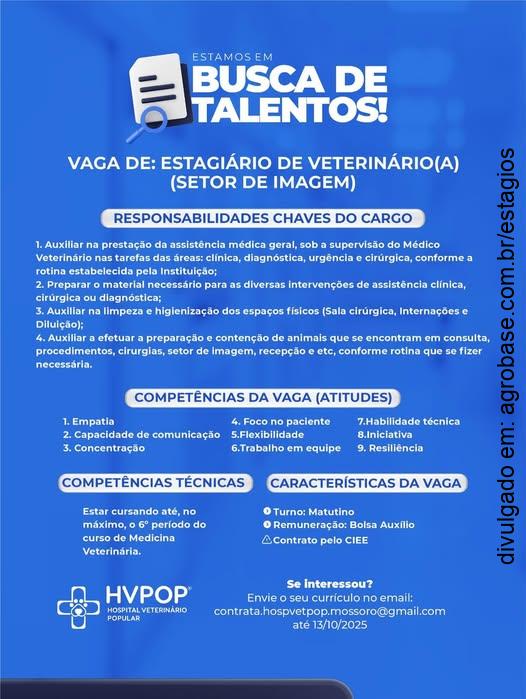 Estagiário(a) de veterinária [setor de imagem] – Mossoró/RN