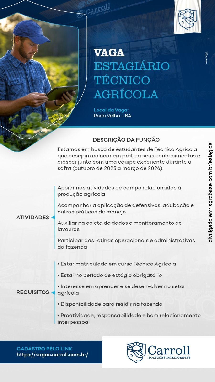 Estágio técnico agrícola – Roda Velha/BA