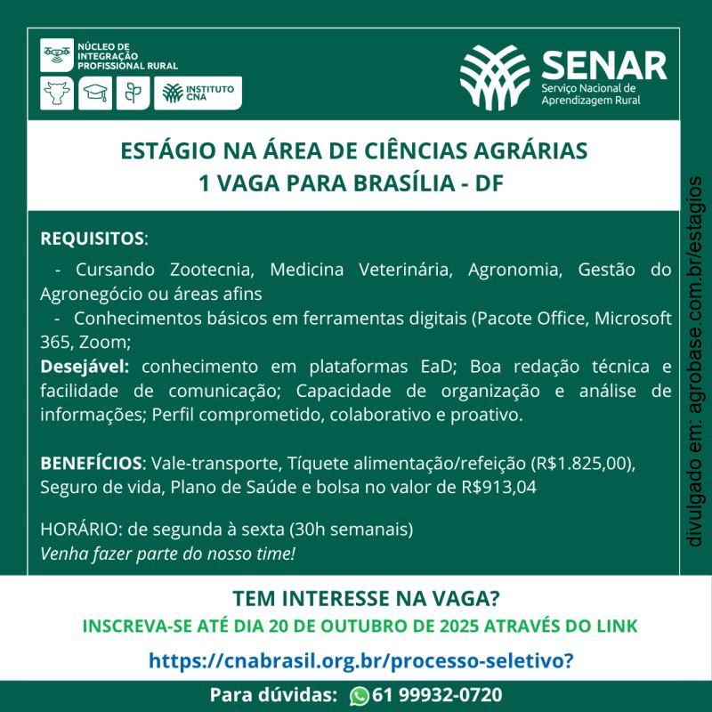 Estágio na área de ciências agrárias – Brasília/DF