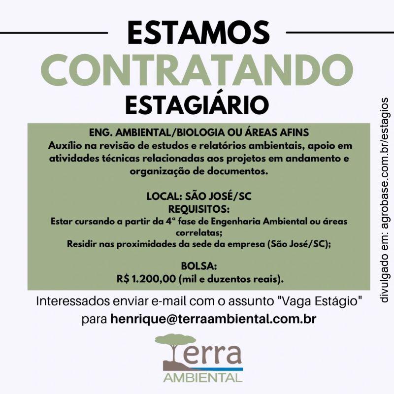 Estágio eng. ambiental/biologia ou áreas afins – São José/SC