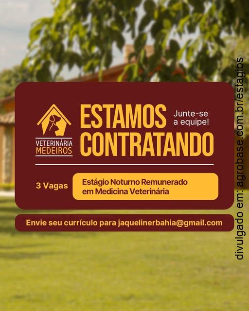 3 vagas de estágio noturno remunerado em medicina veterinária – Jundiaí/SP