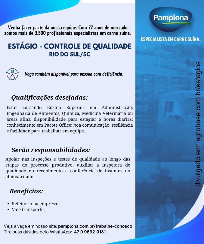 Estágio em controle de qualidade – Rio do Sul/SC