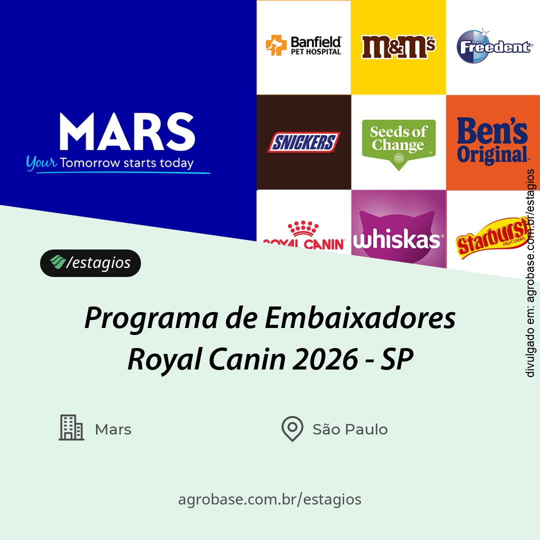 Programa de embaixadores Royal Canin 2026 – Descalvado/SP