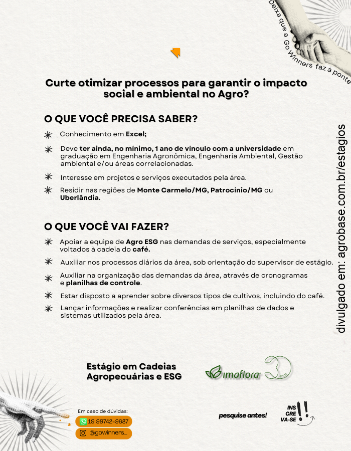 Estágio em cadeias agropecuárias e esg – Monte Carmelo/MG