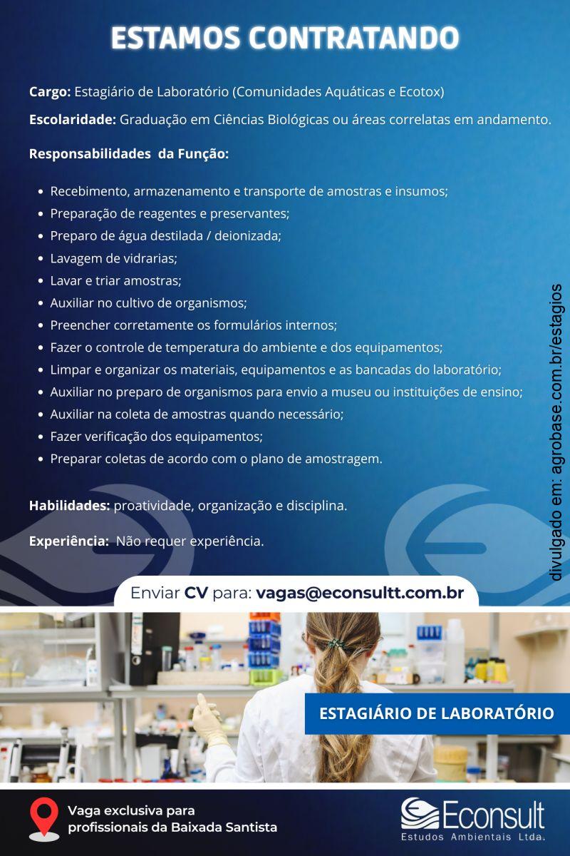 Estagiário de laboratório comunidades aquáticas e ecotox – Baixada Santista/SP
