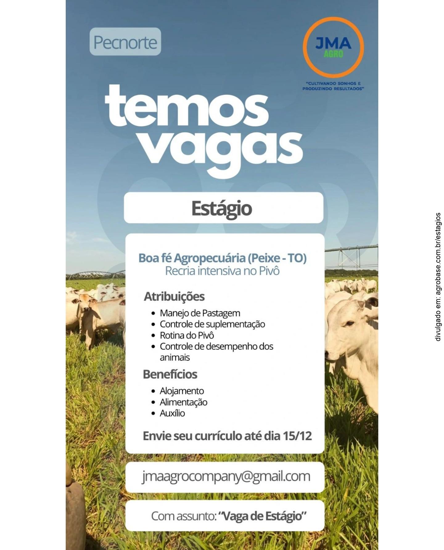 Estágio em agropecuária – Peixe/TO