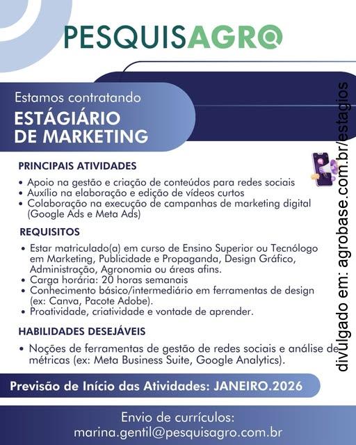 Estágio em marketing – Piracicaba/SP