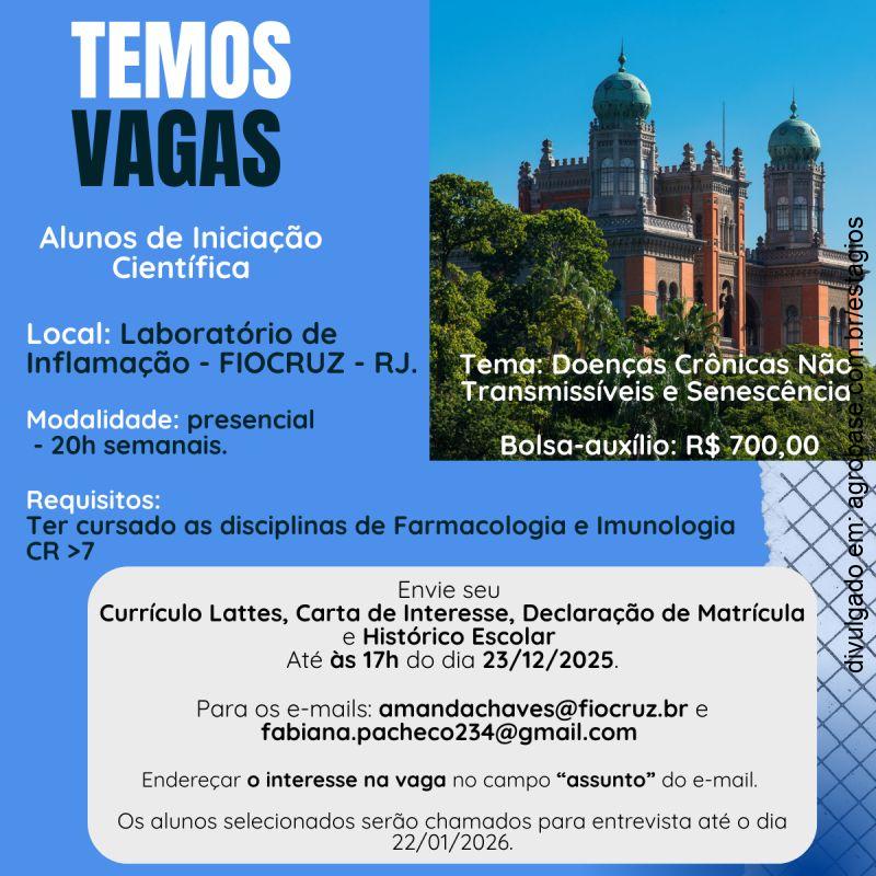 Estágio em iniciação científica – Rio de Janeiro/RJ