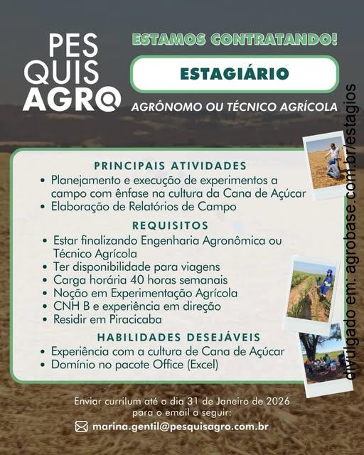 Estágio eng. agronômica ou téc. agrícola – Piracicaba/SP