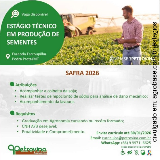 Estágio técnico em produção de sementes – Pedra Preta/MT