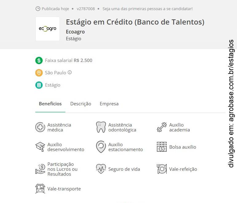 Estágio em crédito agro (banco de talentos) – São Paulo/SP