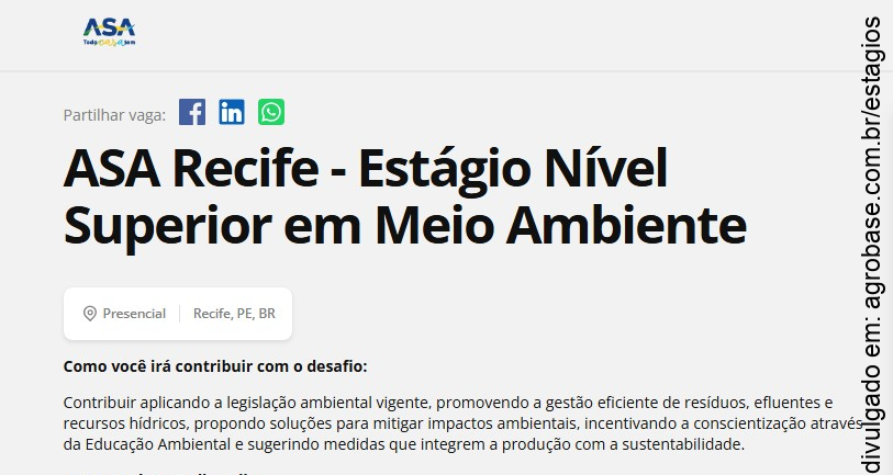 Estágio superior em meio ambiente – Recife/PE