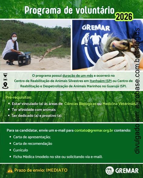 Estágio resgate e reabilitação de animais selvagens – Guarujá e Itanhaém/SP
