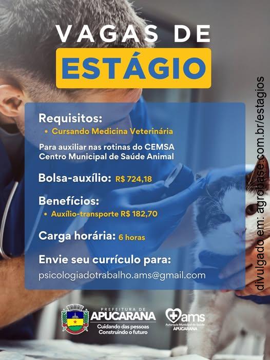 Estágio para auxiliar nas rotinas do CEMSA – Apucarana/PR
