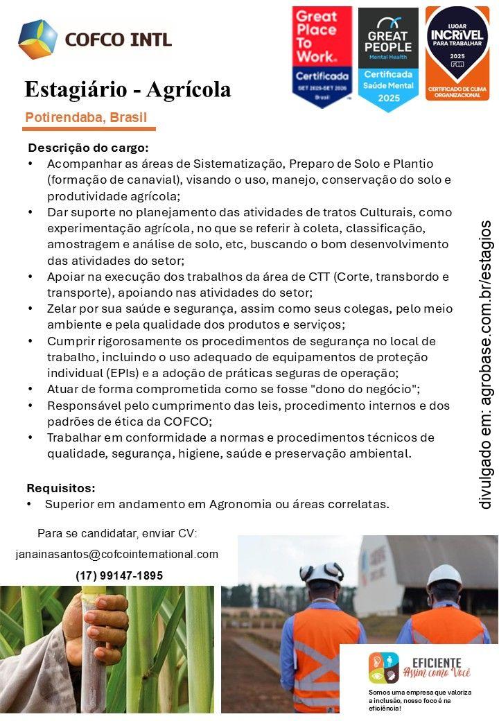 Estagiário(a) agrícola – Potirendaba/SP