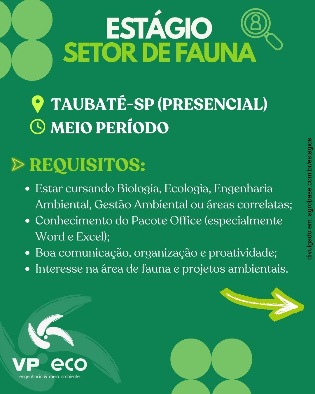 Estágio setor de fauna – Taubaté-SP (presencial)