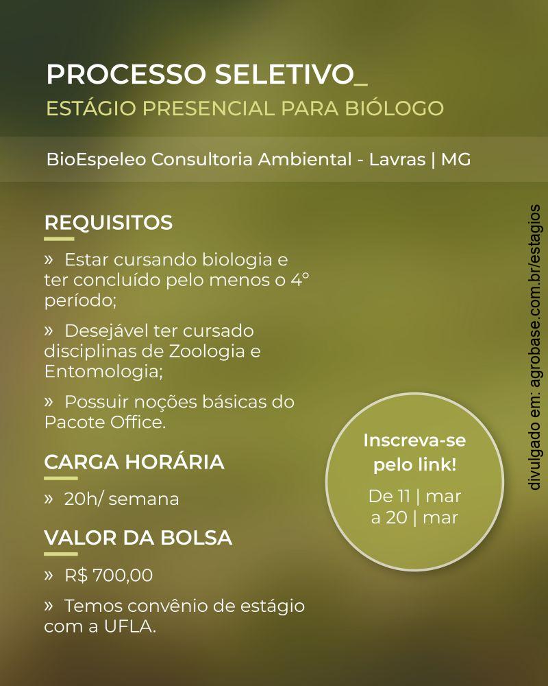 Estágio presencial para biólogo – Lavras/MG
