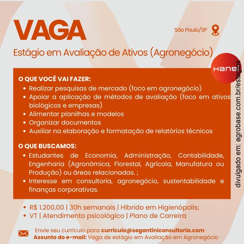 02 vagas de estágio em avaliação de ativos [agronegócio] – Higienópolis/SP [híbrido]