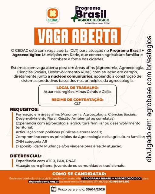 Estágio Programa Brasil + Agroecológico – MG e GO