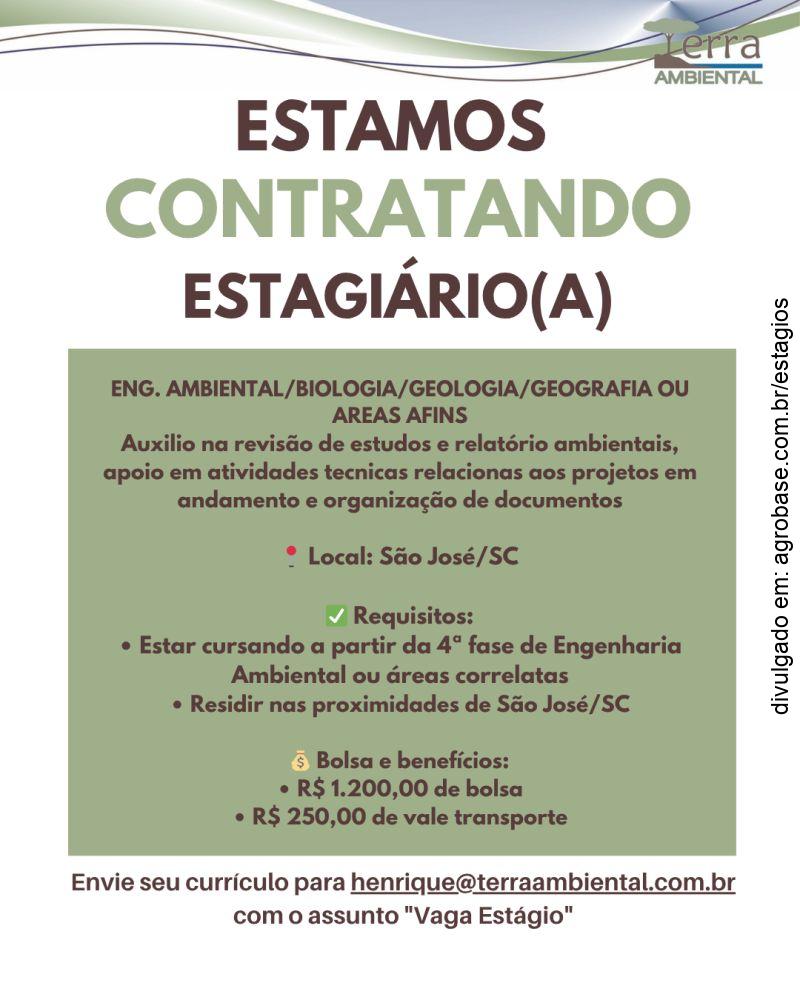 Estágio eng. ambiental/ biologia/ geologia/ geografia ou áreas afins – São José/SC