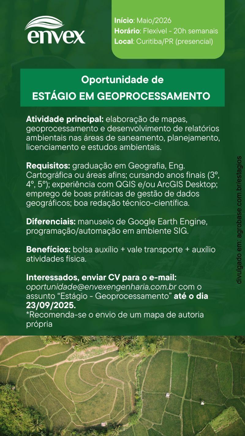 Estágio em geoprocessamento – Curitiba/PR (presencial)