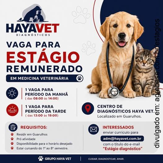 2 vagas de estágio em medicina veterinária – Guarulhos/SP
