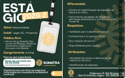 Estágio em biodiversidade – Lages/SC [presencial]