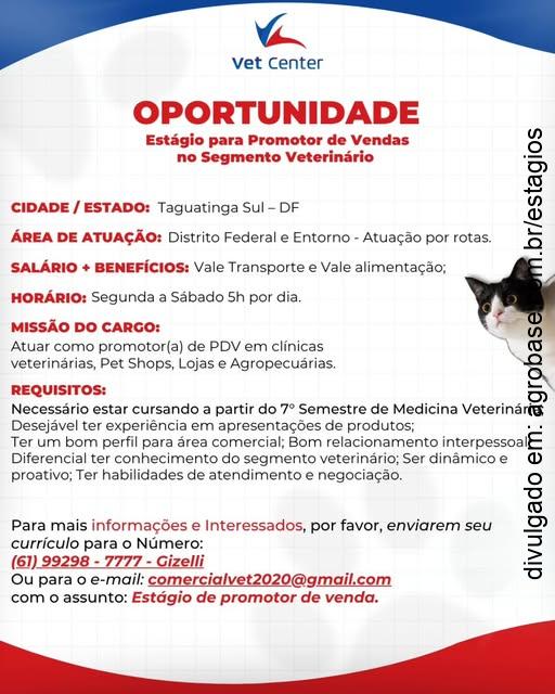 Estágio para promotor de vendas no segmento veterinário – Taguatinga/DF